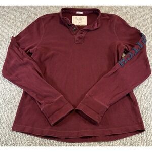 VTG Abercrombie & Fitch Long Sleeve Maroon Muscle Henley Mens XL Embroidered